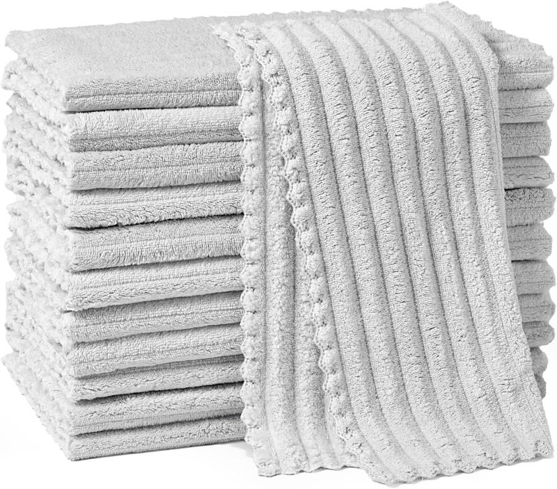 Neessno Kitchen Dish Cloths,Super Absorbent Coral Velvet Dish Towels,Quick Drying Kitchen Towels No Lint Dish Rags,Reusable Household Microfiber Cleaning Cloth,12X12 inches(12 Pack,Light Grey Streak) - Image 1